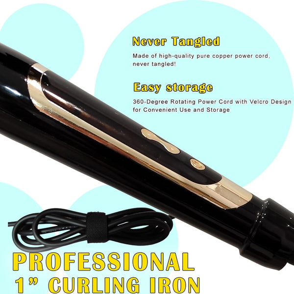 Abp 1 Inch Curling Iron Extra Long Barrel with Ceramic Coating for Long/Medium Hair,Led Display Instant Heat up to 450Â°F with Clamp,Hair Waving