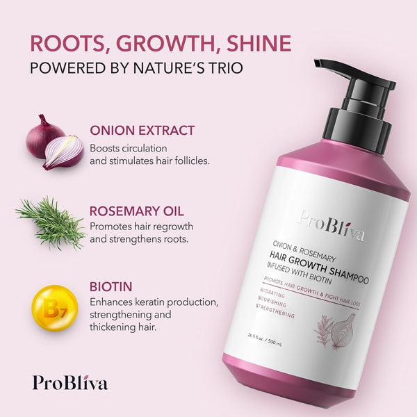 Onion & Rosemary Hair Growth Shampoo: Biotin Infused Shampoo for Hair Loss and Thinning Hair - Promotes Healthier, Thicker and Stronger Hair for