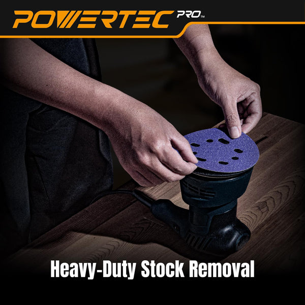 POWERTEC PRO 50PK, 5 Inch Sanding Discs Hook and Loop, 40/60/80/120/220 Grit, Zirconia Orbital Sander Sandpaper for 5 & 8 Hole Random Orbital