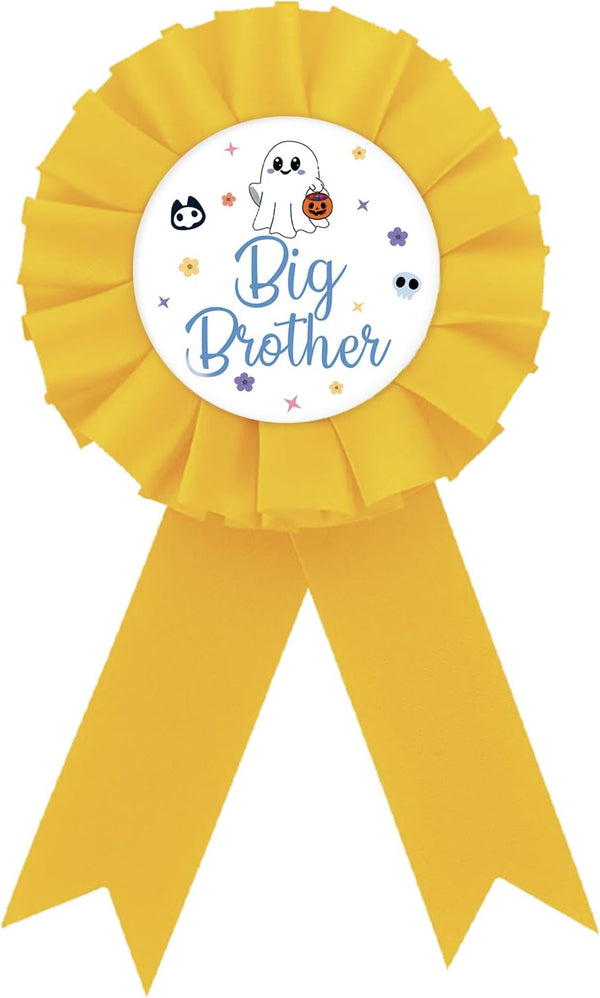 Halloween Big Brother Tinplate Badge Pin, Halloween Brother to Be Button Pin, Little Boo Birthday Boy Pin, Yellow Rosette Ghost Badge Pin for Boy,
