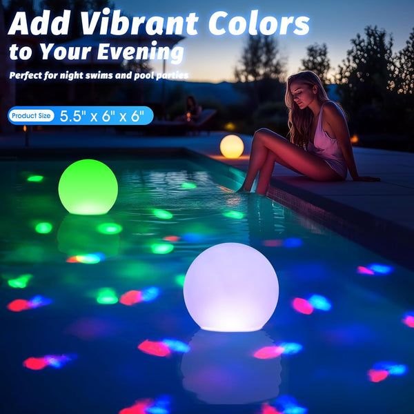 Rechargeable Floating Pool Lights, 6 Inch Light up Pool Balls with Underwater Lights Show, Color Changing LED Pool Light That Float, IP68