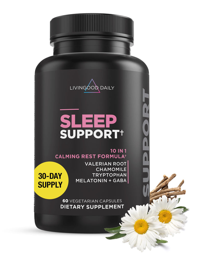 Livingood Daily Sleep Support, 5Mg Melatonin (60 Vegetarian Capsules) - Natural Sleep Aid for Adults - Sleeping Pills Supplement with Valerian