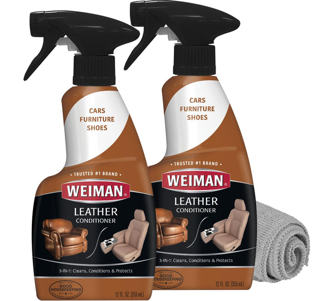 Weiman Leather Cleaner and Conditioner for Furniture - 12 Ounce - 2 Pack - Ultra Violet Protection Help Prevent Cracking