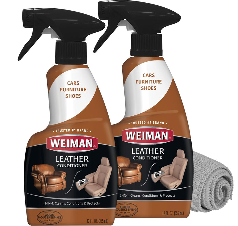 Weiman Leather Cleaner and Conditioner for Furniture - 12 Ounce - 2 Pack - Ultra Violet Protection Help Prevent Cracking or Fading of Leather