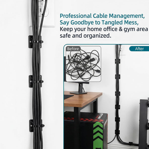 Black Cable Tie Zip Self Adhesive Mounts Set, Cable Base Holders with Multi-Purpose Sticky Pads 100 Set