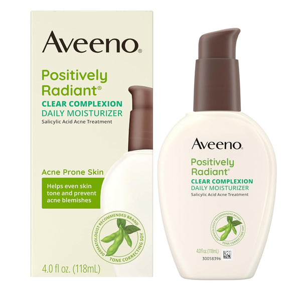 Aveeno Positively Radiant Clear Complexion Face Moisturizer, Acne Facial Moisturizer with Soy and Salicylic Acid for Oily Skin, Hypoallergenic