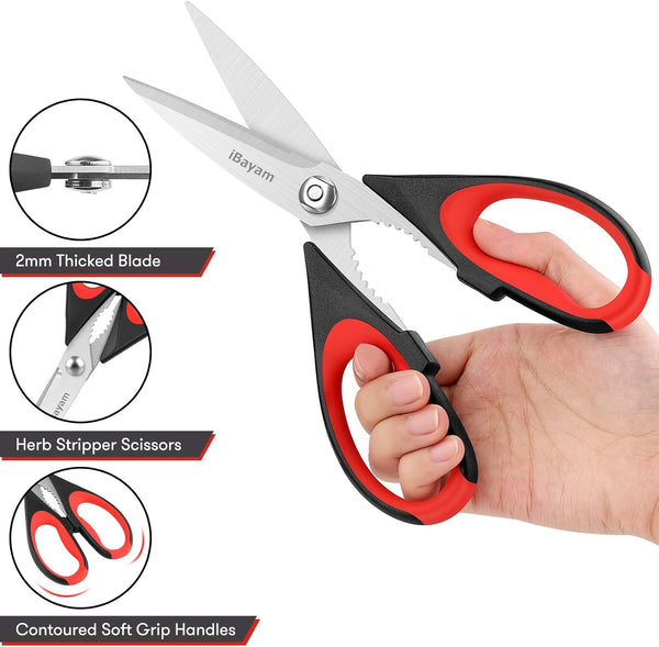 Ibayam Kitchen Scissors All Purpose Heavy Duty, Kitchen Utensils Set, Stainless Steel Cooking Utensils Gadgets, Meat Poultry Food Shears