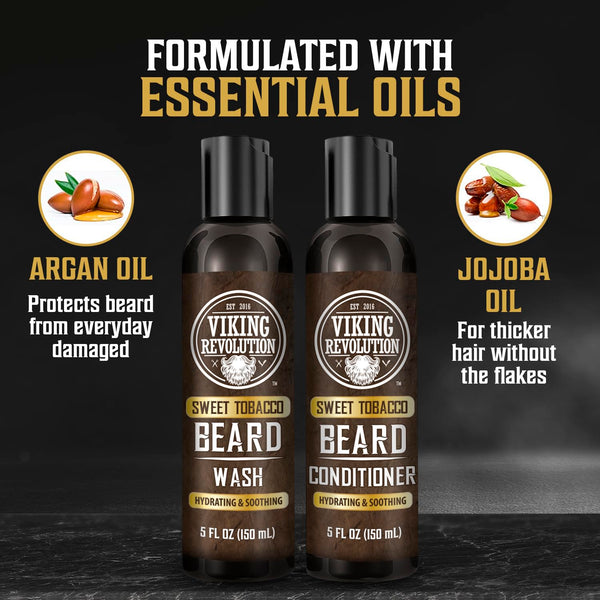 Viking Revolution Beard Wash and Beard Conditioner for Men with Argan Oil and Jojoba Oil - Beard Softener and Strengthener Beard Care Beard