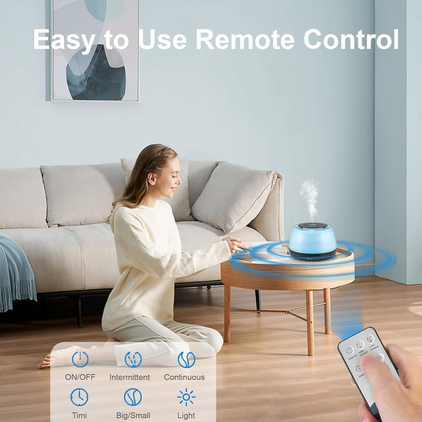 300ML Essential Oil Diffuser - 8-Hour Aromatherapy with Remote Control, 7-Color LED Lights, 4 Timer Settings for Home