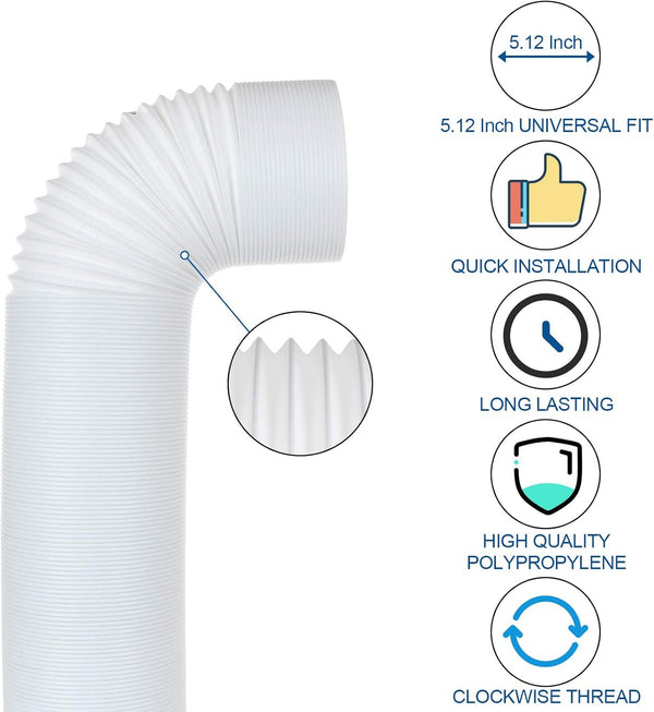 Portable Air Conditioner Hose 5 Inch Diameter 59" Length, AC Exhaust Vent Hose Extension, Clockwise Thread Protable Air Conditioner Parts