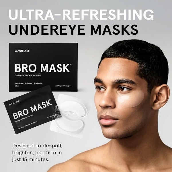 BRO MASK under Eye Gel Pads: Cooling Eye Patches for Dark Circles and Puffiness | anti Aging Hydrogel Eye Patch Set W/ Bakuchiol, Green Tea,