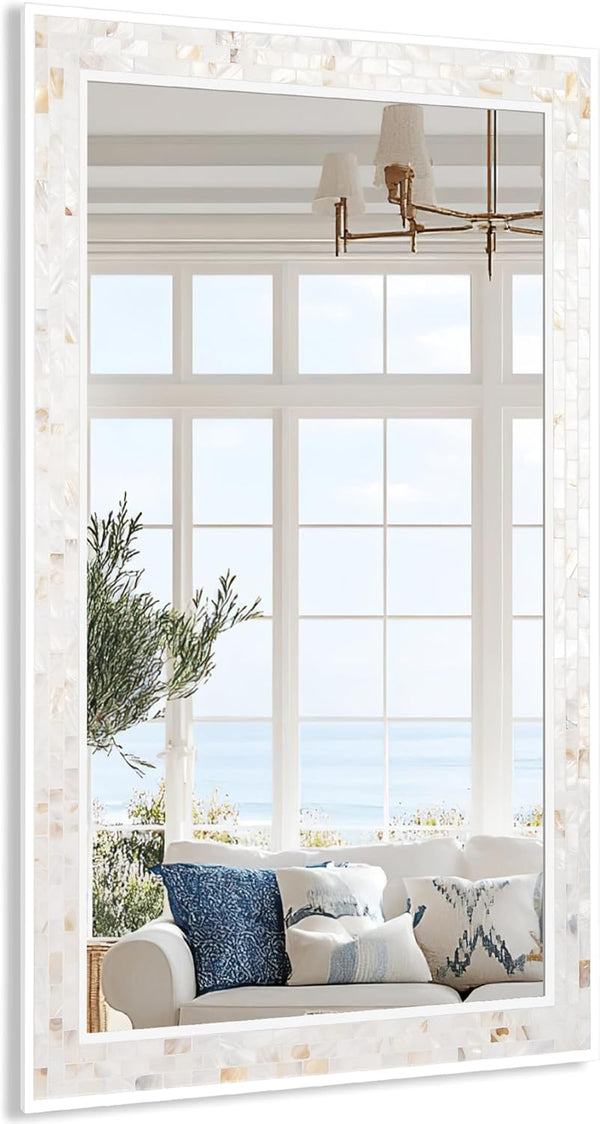 Tanmicoshomy 24 X 47 Inch Rectangle Wall Mirror, Natural Shell Framed Rectangular Mirror for Bathroom Vanity Bedroom, Living Room, Entryway, Wall