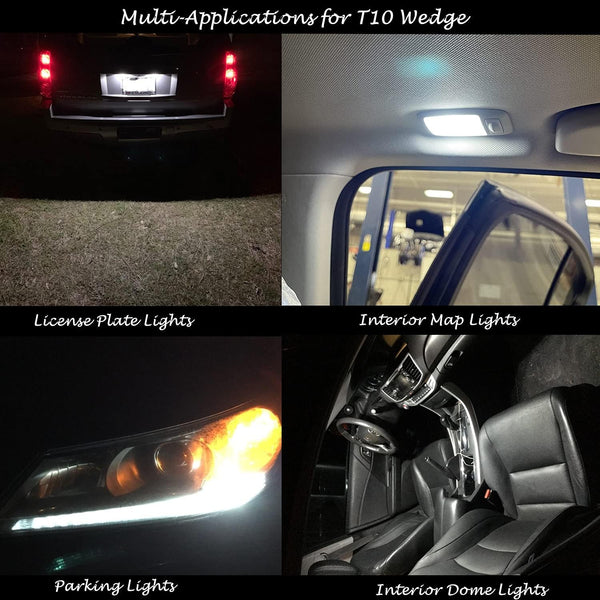 Alla Lighting T10 Wedge 194 168 2825 W5W LED Bulbs, 6000K White License, Reverse, Trunk, Marker, Parking, Door, Map, Dome Lights Lamps, 360Â° Light