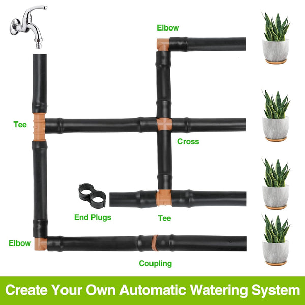 Cozy Tower 36 Pcs Drip Irrigation Kit 1/2 Inch Drip Irrigation Fittings Parts, Irrigation Tubing Fittings Hose Barbed Connectors, Including 2