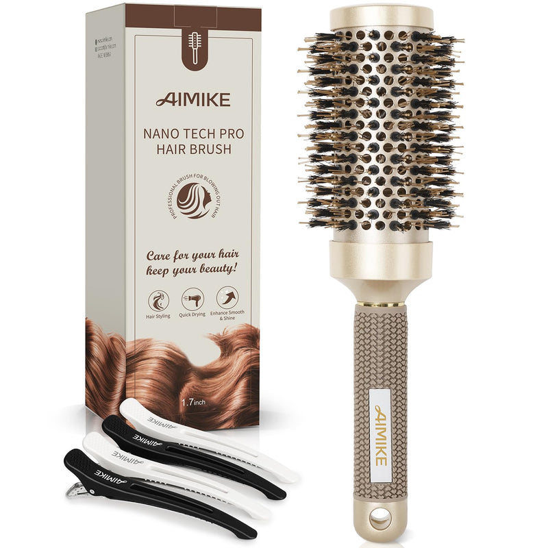 AIMIKE round Brush for Blow Out, Medium round Hair Brush Nano Thermal Ceramic & Ionic Tech, for Blow Drying & Styling, Curling and Shine - 2.9