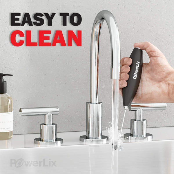 Powerlix Powerful Handheld Milk Frother with Stand Battery Operated Foam Maker Frother Wand for Coffee (A Black) (Hearts)