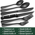 24-Piece Black Silverware Set with Steak Knives, Black Flatware Set for 4, Food-Grade Stainless Steel Tableware Cutlery Set, Mirror Finished