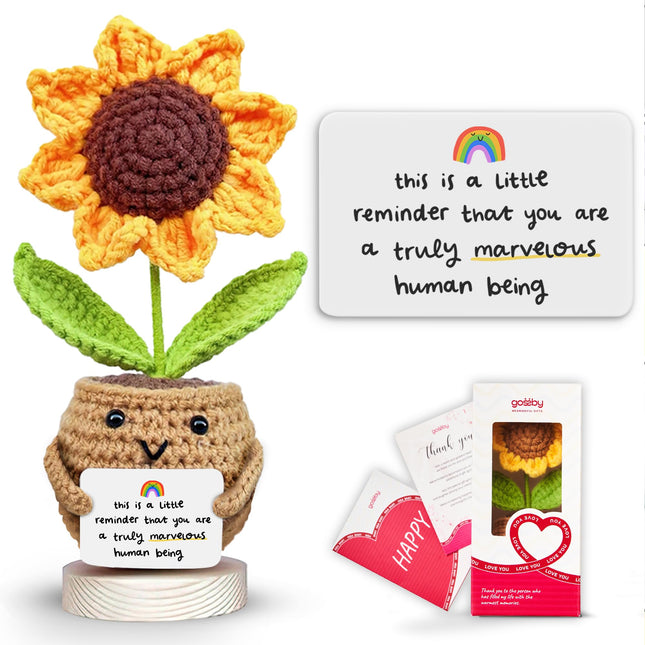 Gossby Positive Sunflower Doll Crochet with Card - This Is a Little Reminder - Appreciation Gift for Coworker, Best Frie