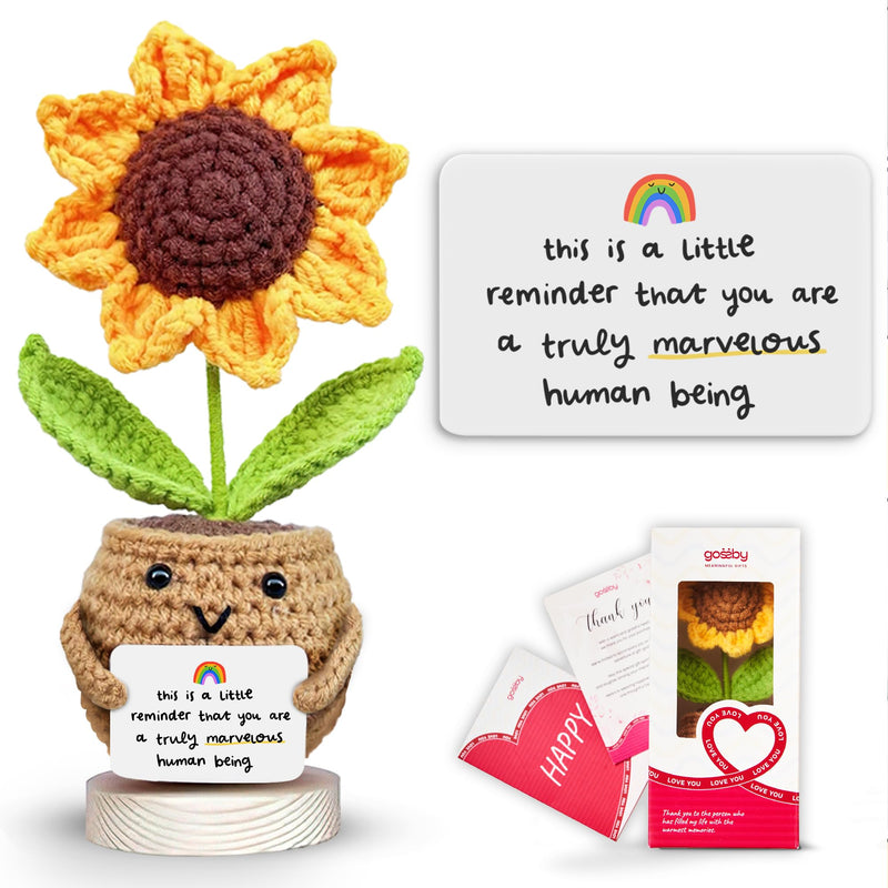 Gossby Positive Sunflower Doll Crochet with Card - This Is a Little Reminder - Appreciation Gift for Coworker, Best Friend, Teacher, Sister, Mom -