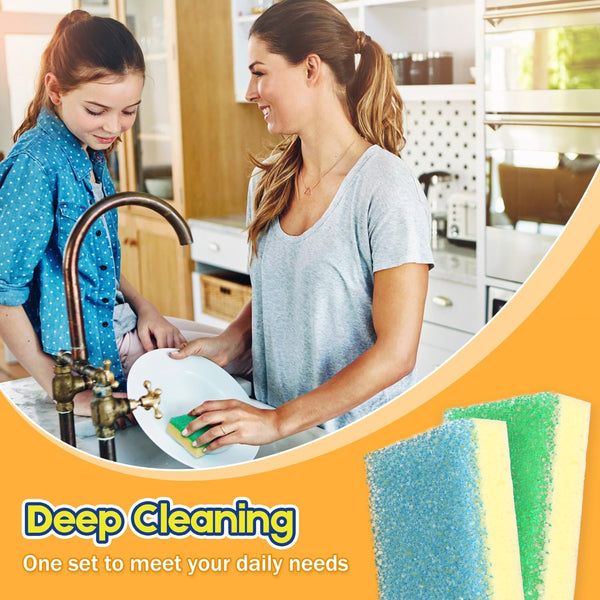 Scrub Sponge, Dual-Sided Temperature-Responsive Scrubber - Non-Scratch - Multipurpose Dish Sponges for Kitchens, Bathrooms, and Outdoor Use - 4 Pack