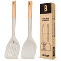 Pack of 2 Silicone Spatula, Non Stick Cooking Utensil Set Wooden Handle Kitchen Turner for Baking Mixing Grilling Serving Food Heat Resistant Non