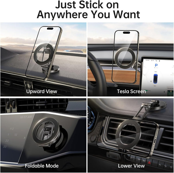 Syncwire Fits MagSafe Car Mount for Car Dash&Tesla Screen[All-Metal] Magnetic Phone Holder, [Flexible Three-axis]360° Rotation Car Mount Strong