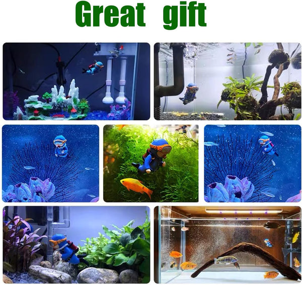 2-Pack Tank Decorations, Cute Little Diver, Aquarium Decoration Accessories Ornaments with Float Ball, Playmate for Tank Suitable for All Kinds of