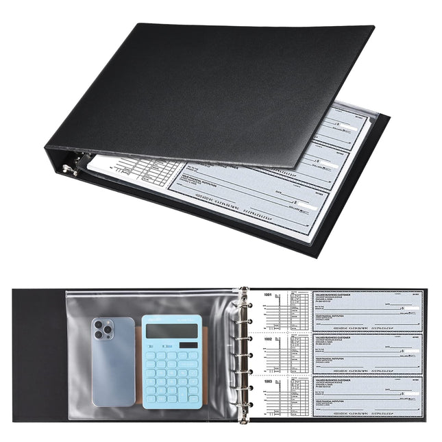 7 Ring Check Binder, 3-On-A-Page Business Checkbook Holder, 500 Checks Capacity, with 2024-2030 Calendar Organizer, Slee