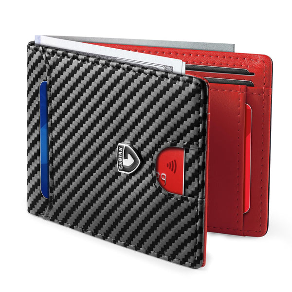 GSOIAX Mens Slim Wallet RFID Blocking Bifold Wallets for Men Minimalist Genuine Leather Carbon Fiber Card Holder Money Clip Thin Mens with Gift