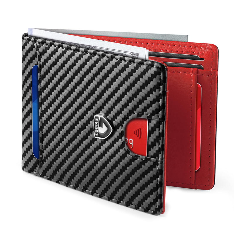 GSOIAX Mens Slim Wallet RFID Blocking Bifold Wallets for Men Minimalist Genuine Leather Carbon Fiber Card Holder Money Clip Thin Mens with Gift
