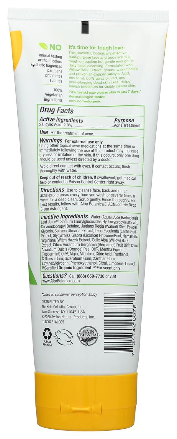 Alba Botanica Acnedote Maximum Strength Face & Body Scrub, 8 Oz