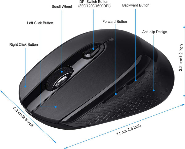 Cimetech Wireless Mouse, 2.4G Wireless Ergonomic Optical Mouse, Slim Silent Mouse with USB Receiver and 3 Adjustable DPI Cordless Computer Mouse
