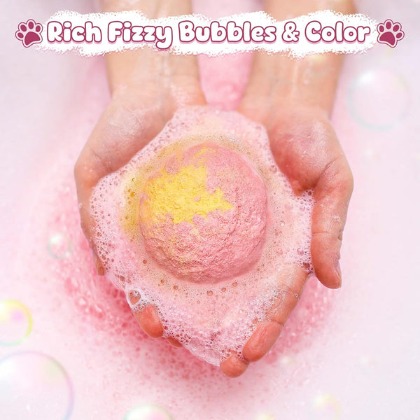 Bath Bombs for Kids with Surprise inside for Girls Boys, 12 Pack Kids Bath Bombs with Dog & Cat Toys Pretend Playset Handmade Bubble Bath Fizzies