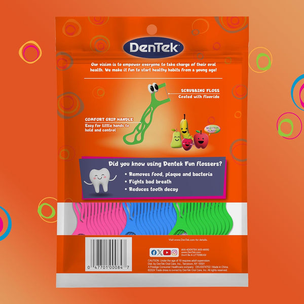 Dentek Kids Fun Flossers, Floss Picks, Removes Food & Plaque, 90 Count
