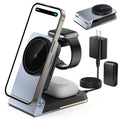 Aluminum 3 in 1 Wireless Charging Station,Foldable Wireless Charger for Apple Magsafe with Light,Portable Travel Magnetic Charger Stand for Iphone