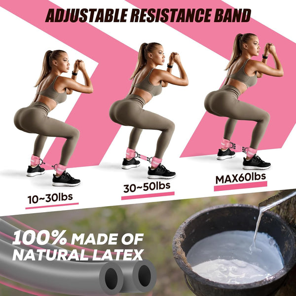 Ankle Resistance Bands with Cuffs for Working Out, Resistance Bands for Women, Exercise Bands for Leg and Glute, Booty Workout Equipment for