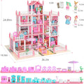 Doll House, Dream Dollhouse for Girls Pretend-Play DIY Dollhouse Kit - 4-Story 11 Rooms Playhouse with 4 Dolls Toy Figures, Furniture and