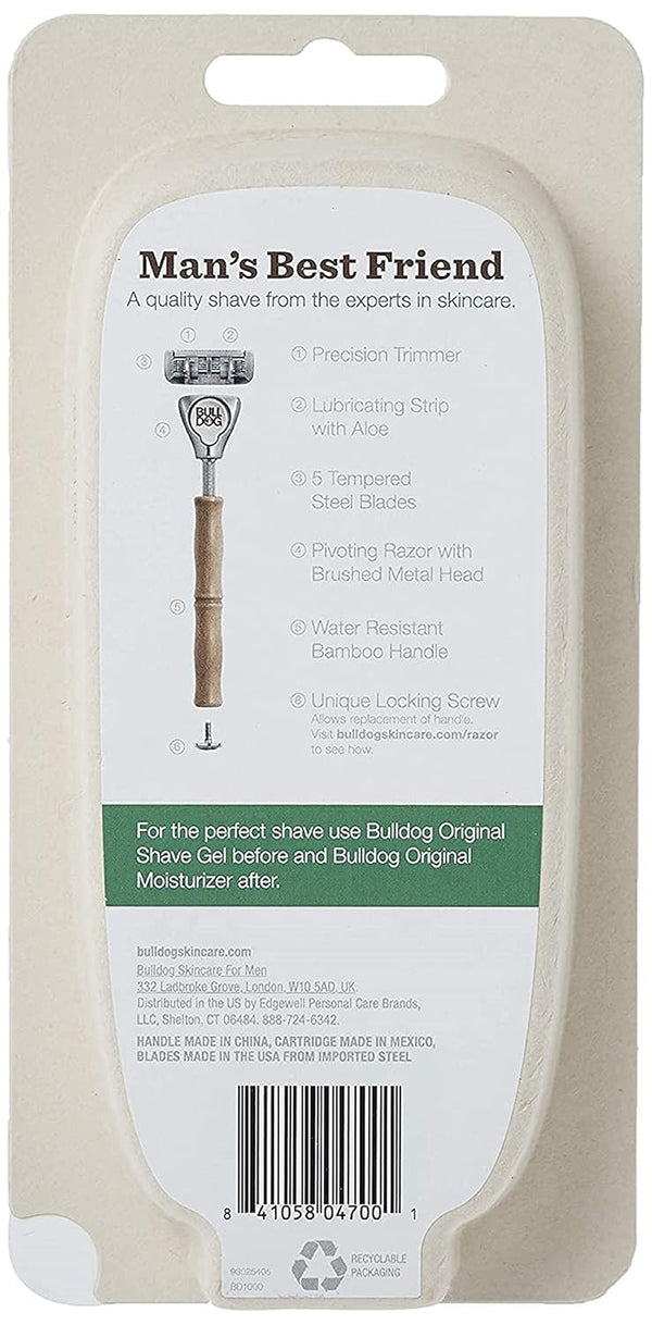 Bulldog Mens Skincare and Grooming Original Bamboo Razors for Men with a Natural Bamboo Razor Handle and 2 Razor Refills