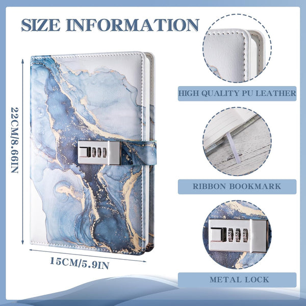 Diary with Lock, A5 Lockable Journal, PU Leather Combination Lock Diary, Lock Diary Planner Organizer for Men and Women, Office Product 8.6 X 5.9