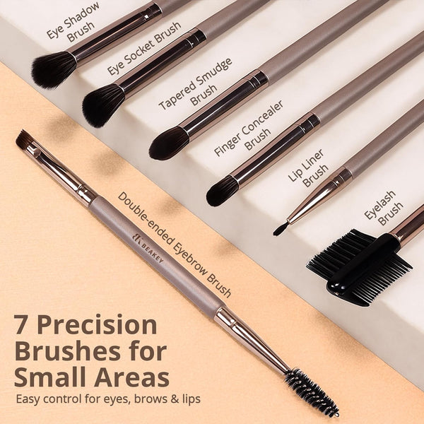 BEAKEY Vegan Makeup Brush Set: Soft Synthetic Brushes for Foundation & Eyeshadow, High-Density, Precise, Easy to Clean, Durable Handles