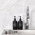 Glass Soap Dispenser Set 2 Pack,Contains Hand and Dish Soap Dispenser.Premium 16 Oz Black Kitchen Soap Dispenser Set for Kitchen Sink and