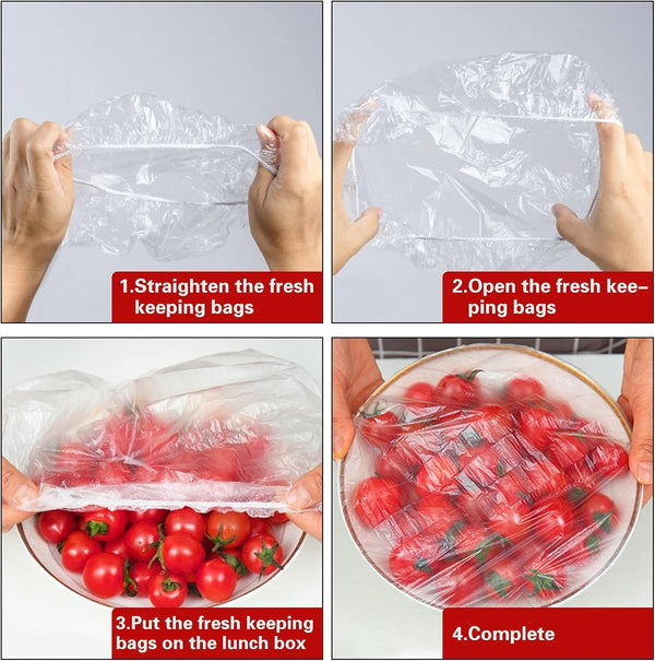 200PCS Fresh Keeping Bags, Plastic Sealing Bags Food Cover, Elastic Stretch Adjustable Bowl Lids, Universal Kitchen Wrap Seal Caps for Leftover
