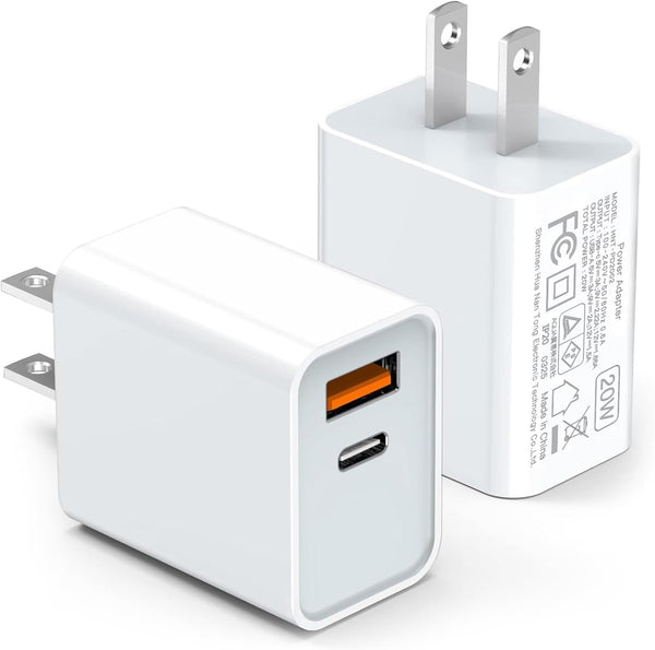 LCGENS USB C Wall Charger Block 20W, 2-Pack Dual Port PD Power Delivery Fast Type C Charging Block Plug Compatible with Iphone