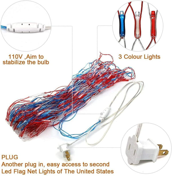 HYH American Flag Lights with 420 Super Bright Leds Waterproof Led Flag Net Light of the United States for Memorial Day,Yard,Garden