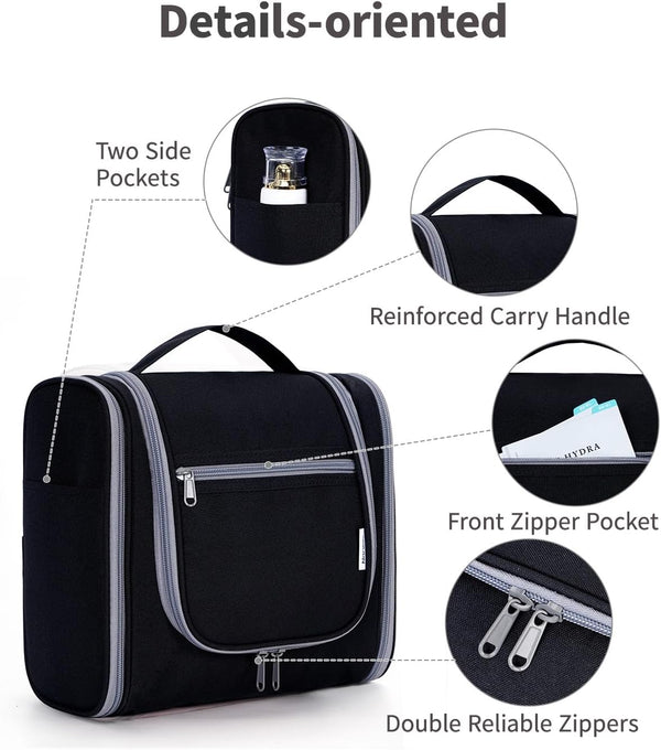 Hanging Toiletry Bag for Women Travel Makeup Bag Organizer Toiletries Bag for Cosmetics Essentials Accessories (Large, Black)