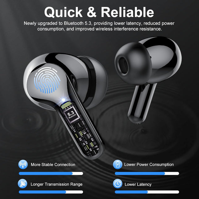 Wireless Earbuds, Bluetooth 5.4 Headphones Hifi Stereo, Bluetooth Earbuds with ENC Noise Cancelling Mic, IP7 Waterproof 