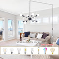 8 Lights Plug in Chandelier Sputnik Ceiling Light Fixture Black Hanging Lights with Plug in Cord 16.4ft Sputnik Chandeliers for Dining Room Living