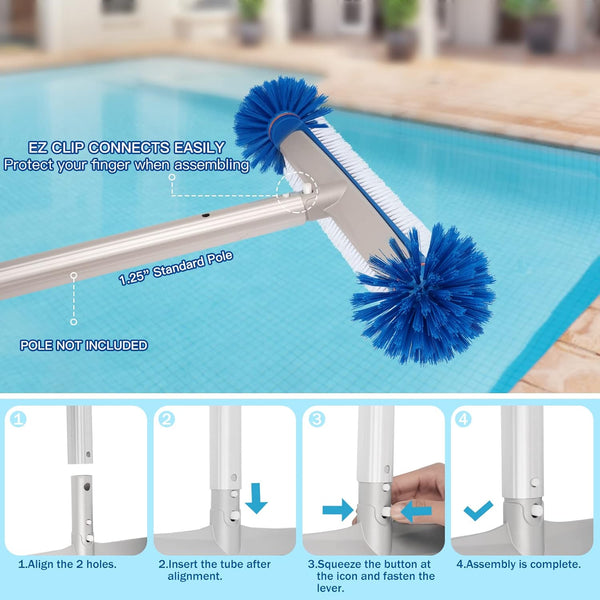 Professional Swimming Pool Brush Head, 17.5'' Aluminum Heavy Duty Pool Brushes for Cleaning Pool Walls, Tiles & Floors, Premium Nylon Bristles