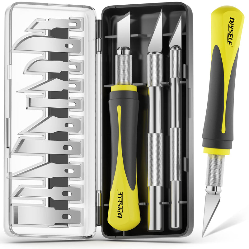 DIYSELF 16-Piece Craft Knife Set, Exacto Knife Set, 3-Piece Hobby Knife with 10-Piece Exacto Knife Blades, Precision Art Knife for Pumpkin