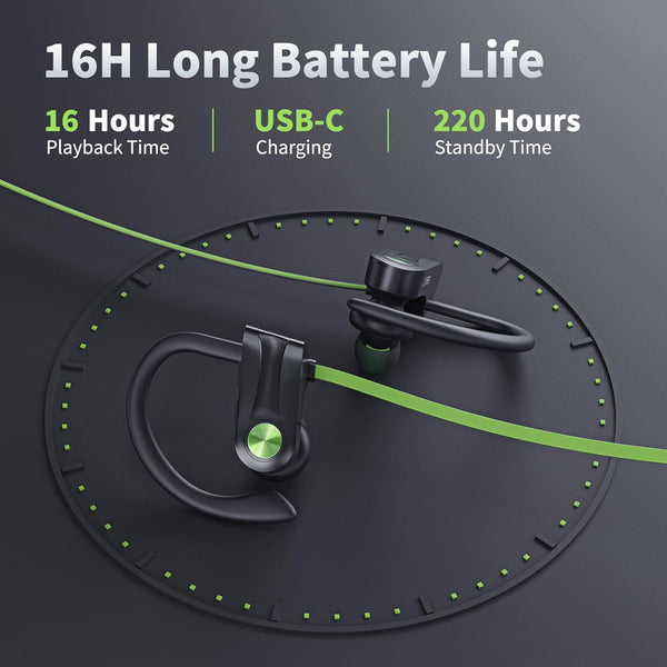Bluetooth Headphones, Wireless Earbuds IPX7 Waterproof Bluetooth 5.3 Headphones with 16Hrs Playtime Stereo Bass Headsets with Mic Running Headsets